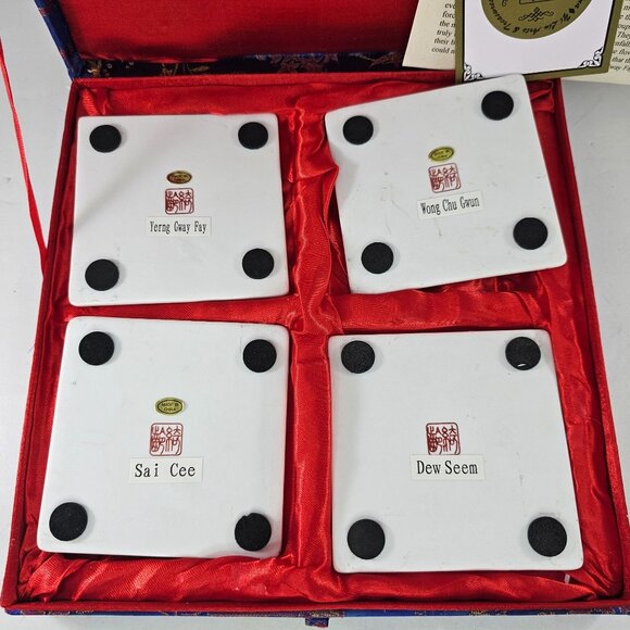 Yi Lin Arts & Treasures Ceramic Tile Coasters Four Maidens Of Beauty Brocade Box - Picture 5 of 9